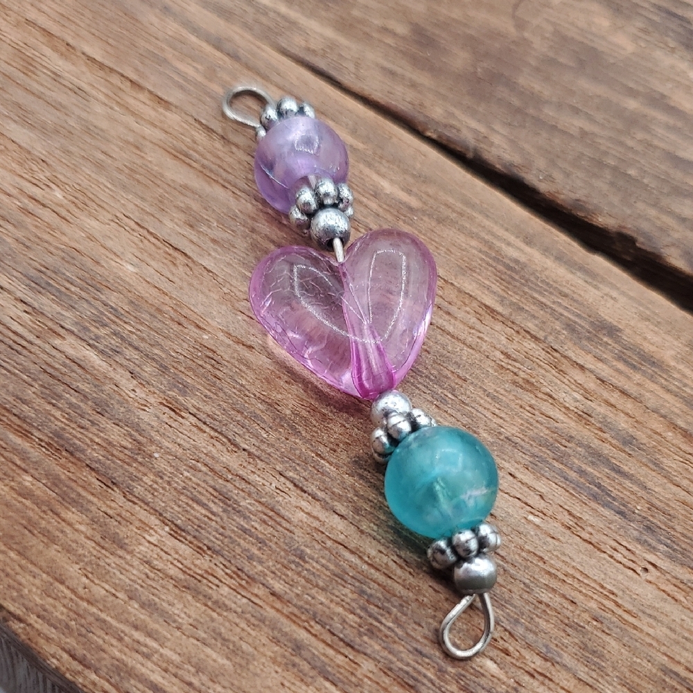 Handmade Purple Heart and Teal Bead Dangle Charm - Women Jewelry P410
